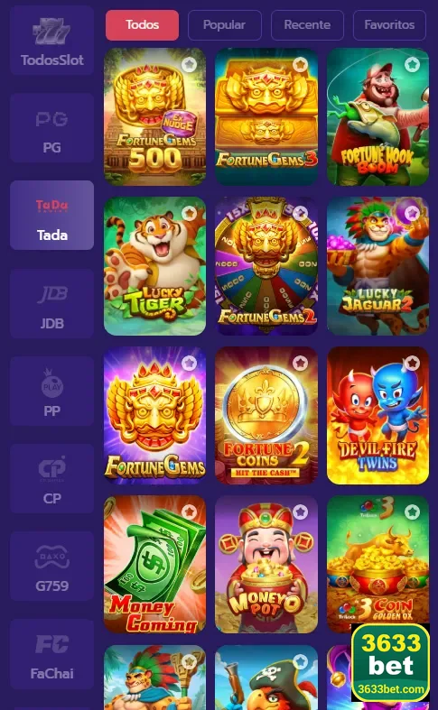 Tela do site 3633bet mostrando todos os jogos de slot disponíveis para os usuários.